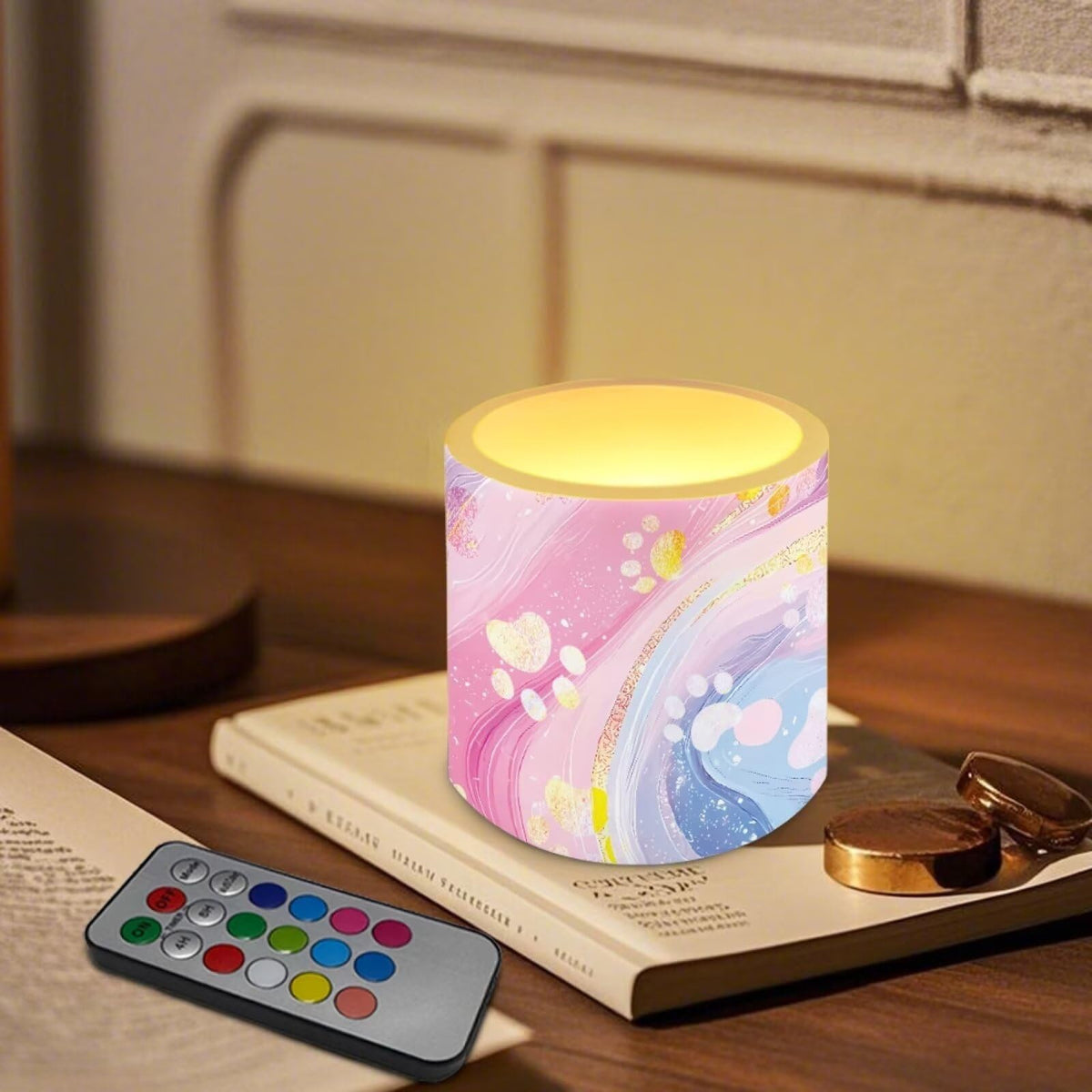 Cozeyat Pink Blue Marble Flameless Candles 4 Pack Battery Operated with Remote Control Timer LED Pillar Candles Waterproof for Indoor Outdoor Decor
