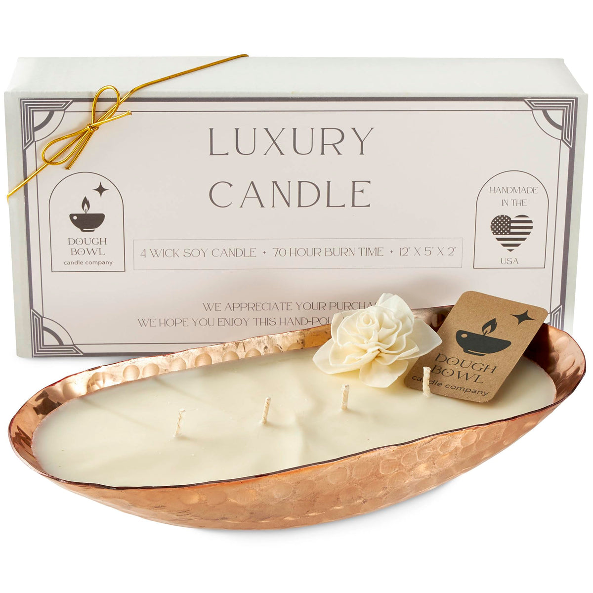 Dough Bowl Candle Co. Luxury Candle - Scented Luxury Candles for Home, 12x5x2 Inch Vessel for Women and Men, Fancy 4 Wick for All Occasions (Copper, Gardenia Tuberose)