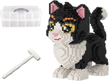 Cat Building Blocks with Organizer Bins | Black | Micro 3D Animal Building Blocks | 3000PCS | Gift for Adults and Kids | Home &amp Office Decor | RQ8890