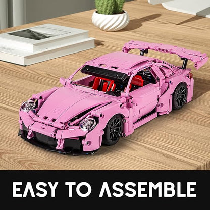 Pink Sports Car Building Blocks Set Toy Collectible MOC Car Model Building Blocks for Adults and Kids (1388 PCS)