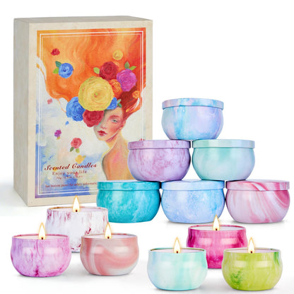 Scented Candles Gift Set for Women, 12 Pack Soy Wax Aromatherapy Candles with Spring Summer Fresh Scents, Up to 300H Total Burn Time, Colorful Portable Tin Candle Gift for Mom, Birthday & Housewarming