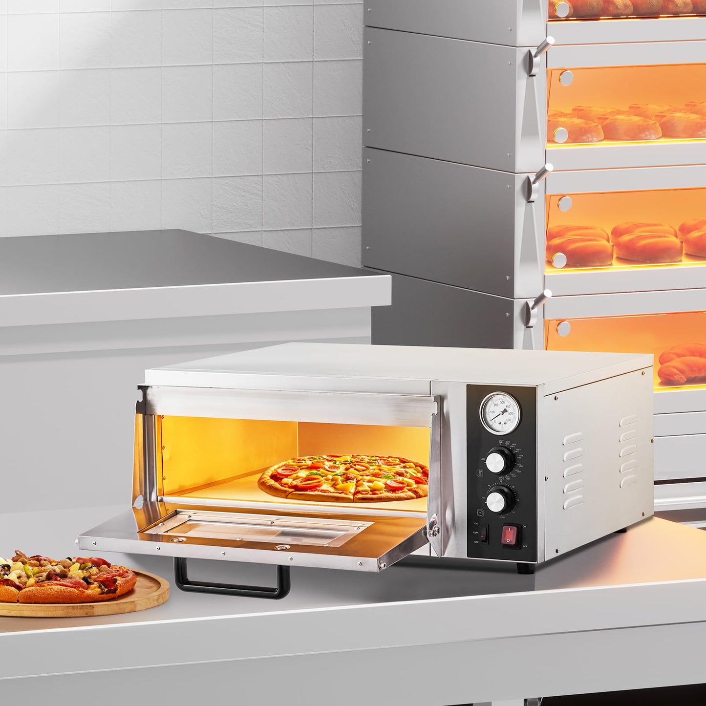 VEVOR Electric Pizza Oven, 18-Inch Commercial Pizza Ovens, 752°F Max Temp, 1740W Large Pizza Oven Countertop with Temp & Time Control, Built in Thermometer Indoor Pizza Maker for Restaurant Home Use