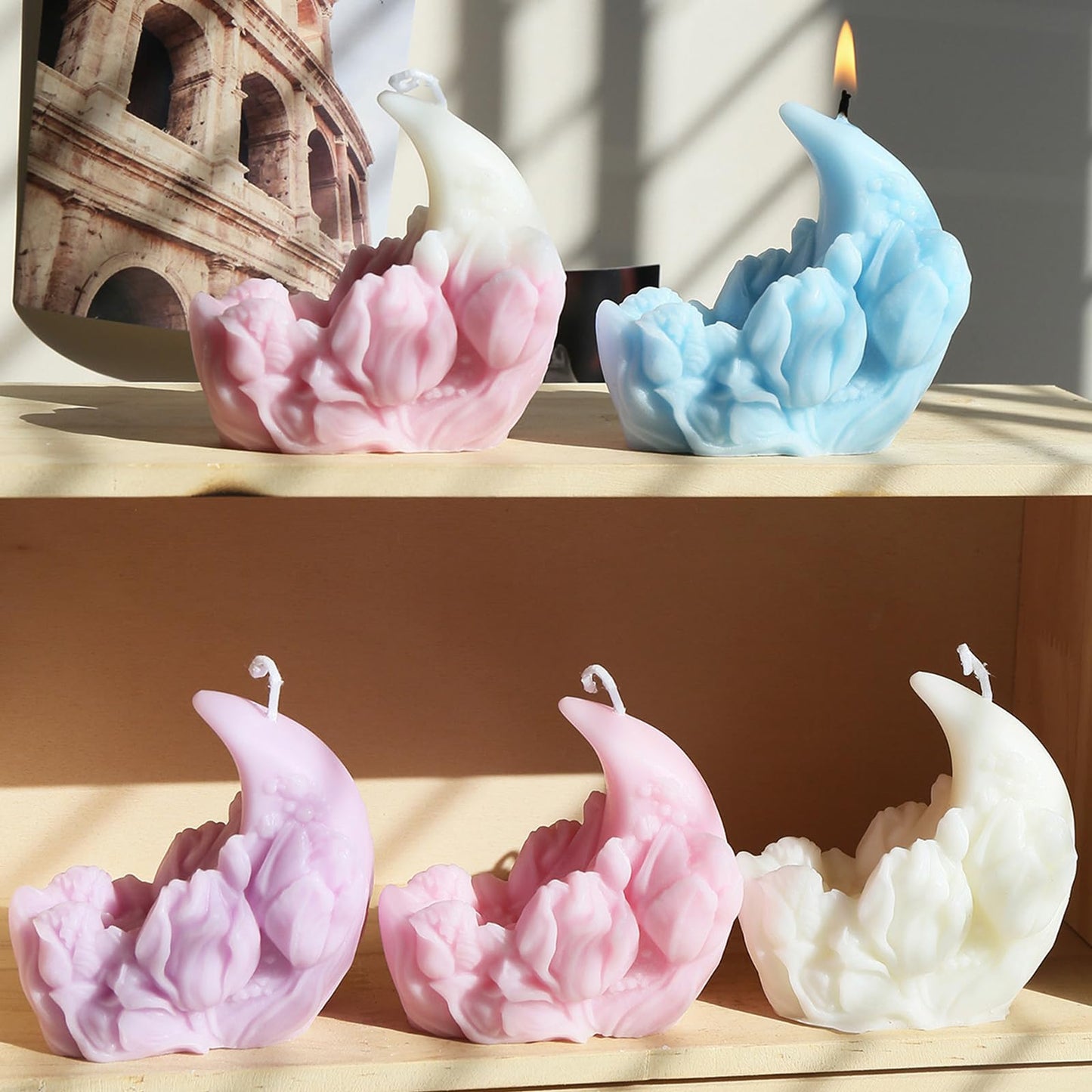 Wehous Moon Flower Candle Soap Mold, 3D Elegant Moon Tulip Silicone Molds for Epoxy Resin Concrete, Unique Floral Cake Chocolate Candle Soap Wax Clay Art Craft Mould DIY Wedding Party Decor