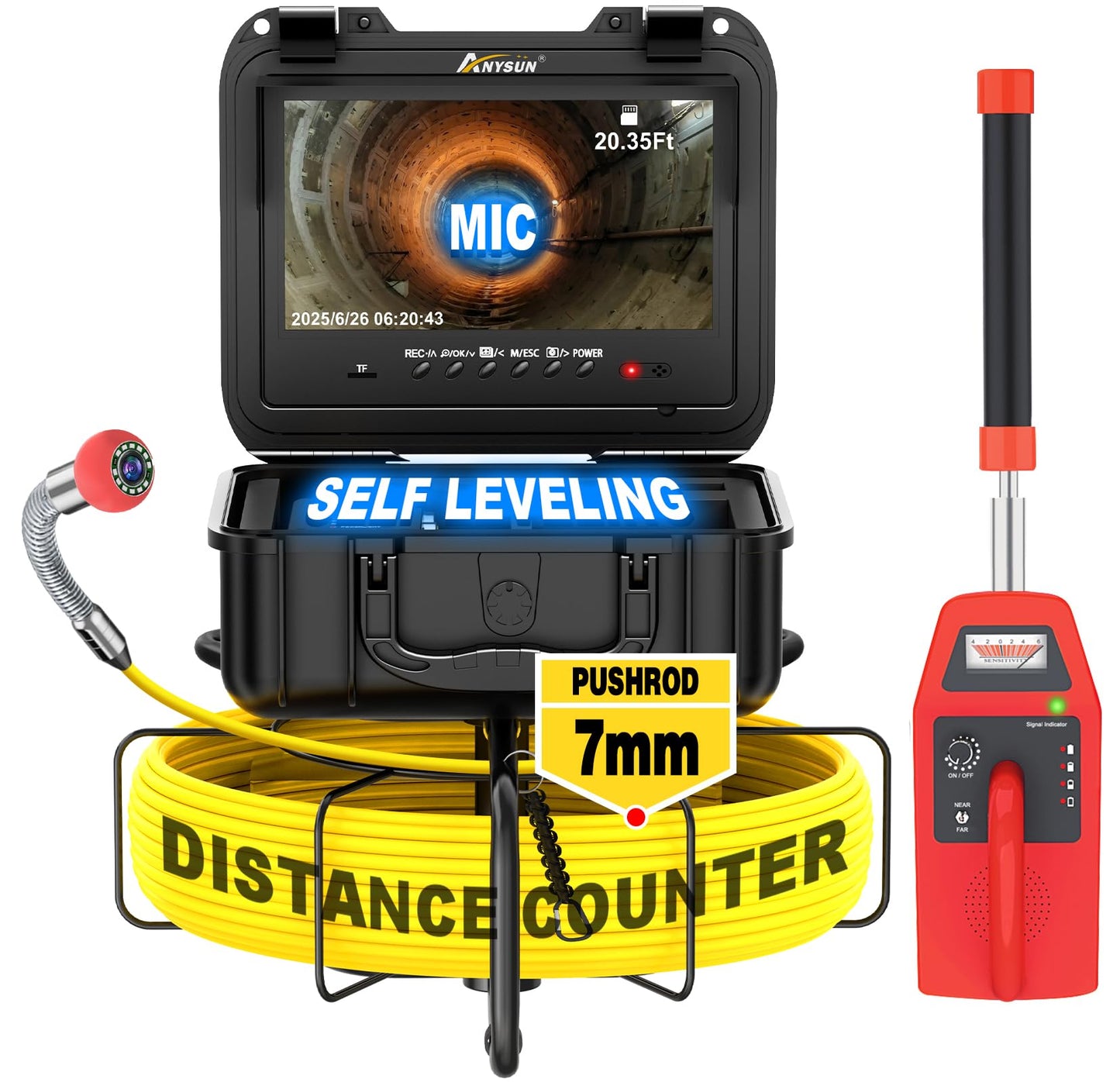 Anysun Sewer Camera with Locator, Self Leveling, Distance Counter, 7MM Thicker Cable, 165Ft/50M Pipe Inspection Cameras with 9'' 1080P Monitor, Video Drain Camera IP68 Industrial Borescope Snake, 32GB