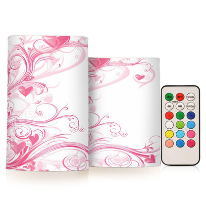 ALAZA Pink Hearts Swirls Flickering Flameless Candles Battery Operated with Remote Timer,Tea Light Candles LED Pillar Votive Candles Set of 2 for Outdoor Indoor Decorations
