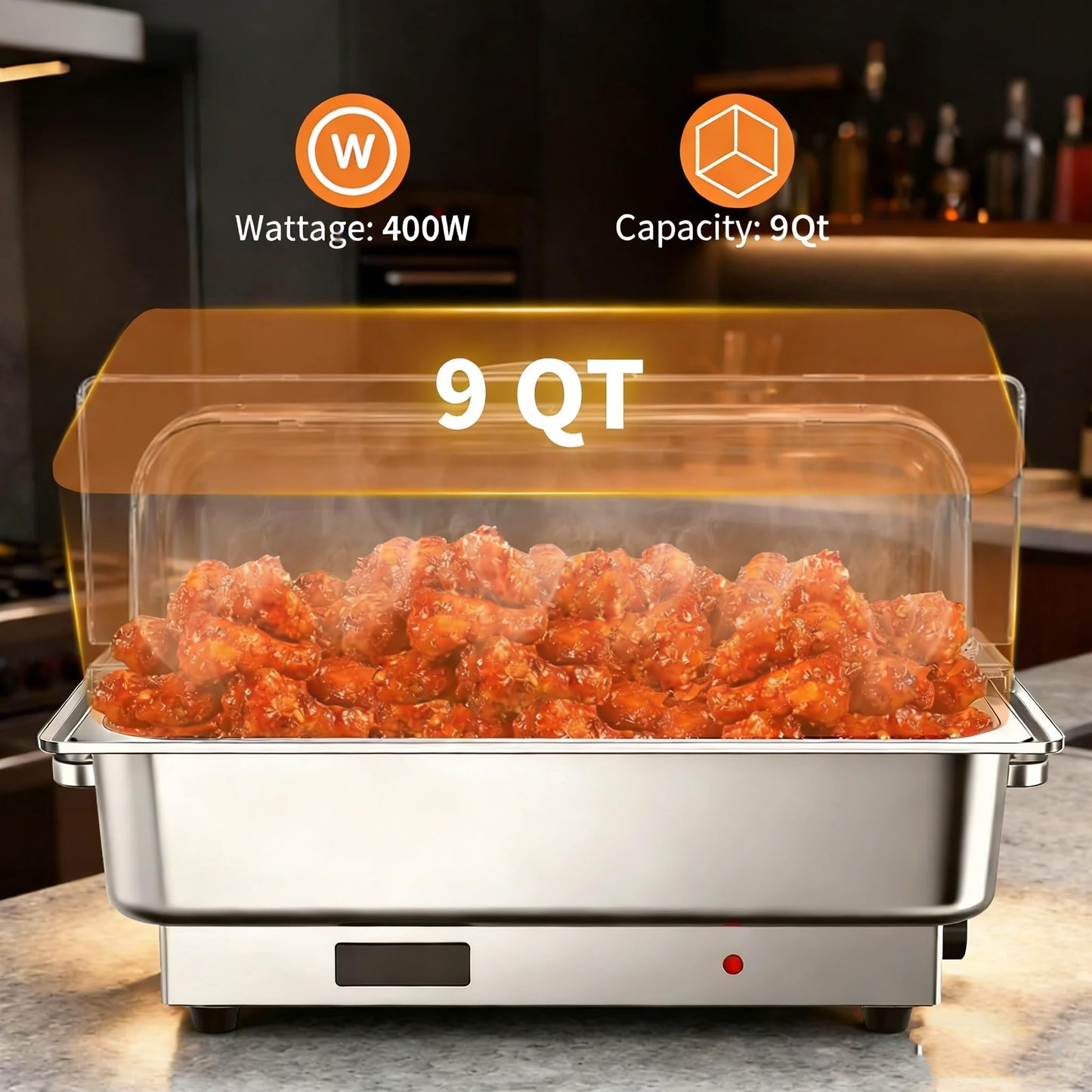 Garvee Electric Chafing Dish Buffet Set, 2 × 4.5 QT Roll Top Food Warmer with Transparent PC Lid, 400W Temperature Control 86-200°F, Stainless Steel Chafer for Catering Parties(2 Packs)