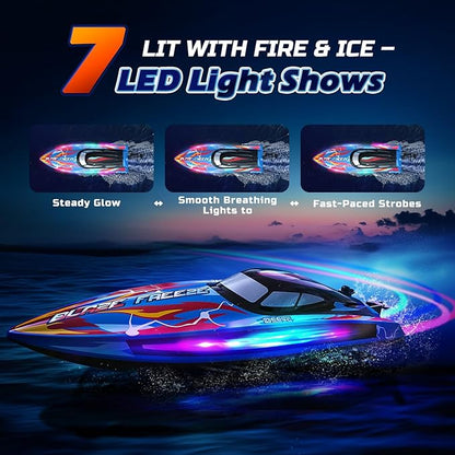 DEERC Fast RC Boat for Pool &amp Lake 20+MPH 40+ Mins Self Righting Remote Control Racing Speed Boat for Kids 2.4Ghz Summer Water Toy Gift