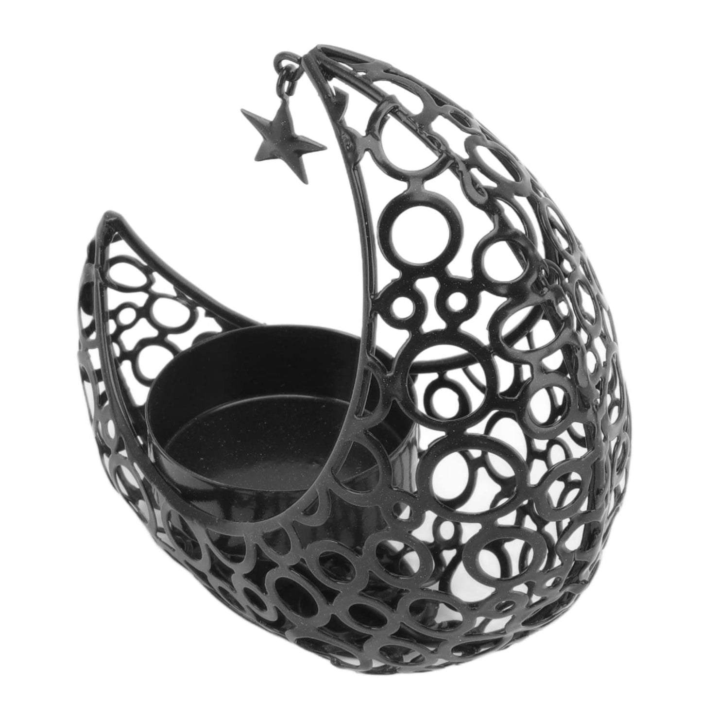 BSTiltion Moon Candlestick Holder Iron Hollowed Candle Holder with Elegant Design for Home Decor Wedding Christmas Decoration (Black)