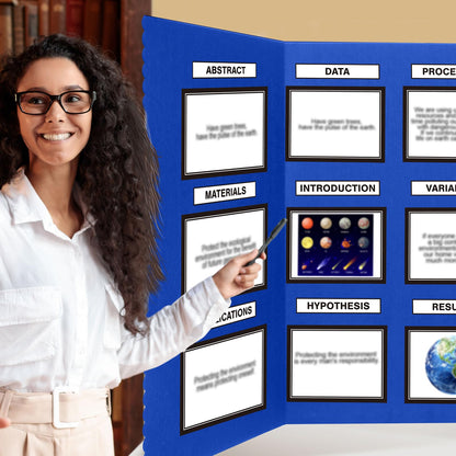 Paterr Trifold Poster Board with Storage Bag, Hook and Loop Fabric, Foldable 3 Panel Presentation Board for Science Fair and Exhibitions(Dark Blue,72 x 36 Inch)