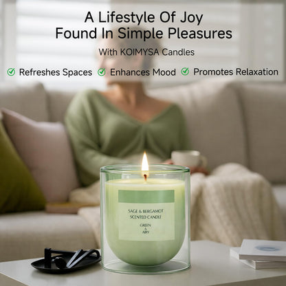 KOIMYSA Sage Citrus Scented Green Candles, Natural Soy Non Toxic Single Wick Aromatherapy Candle for Home Decor, Summer Fragrance