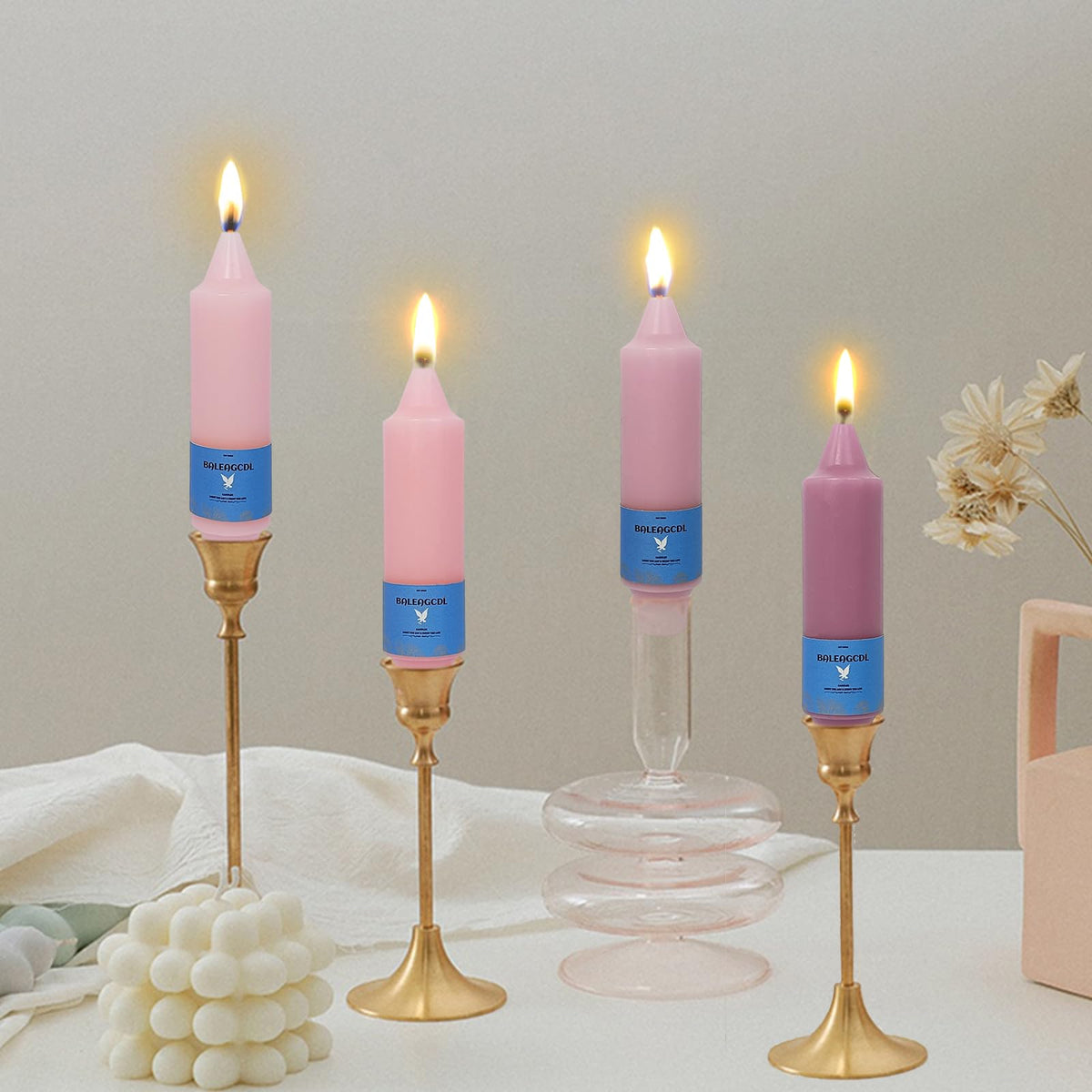 Smokeless Candlesticks Short Taper Candle,Unscented 5 Inches Gradient Pink Candle Sticks Dripless Tapered Candles for Home Décor Gifts