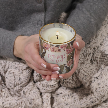 Christian Art Gifts Praying for You Scented Candle: Soy Wax, Pure Essential Oils, Palo Santo & Thyme Scent, Floral Design Glass Jar, Encouragement Gift for Women, 40 Hours Burn Time