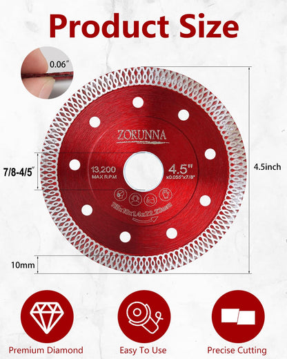 4.5" Diamond Blade for Angle Grinder, Super Thin Tile Saw Blades for Smooth Cutting, 2Pcs Indestructible Disc for Grinder Cutting Porcelain Ceramic Tile Granite Marbles.