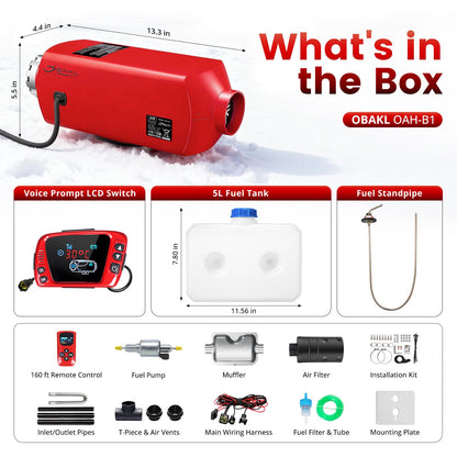 OBAKL Diesel Heater 2KW, Aluminum Housing, Diesel Air Heater 12V High Altitude, Parking Heater with Talking LCD Controller for Trucks, Campers, RVs, and Boats