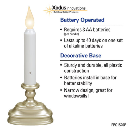 Battery Operated LED Flameless Window Candle Pewter/Silver Finish with Dusk to Dawn Sensor and White Flame