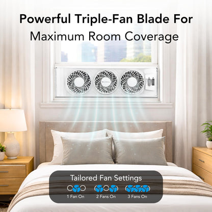 Comfort Zone Triple Window Fan with Adjustable Thermostat | 3-Speed High-Velocity Cooling | Horizontal or Vertical Manual Control | Fits Double Hung Windows (Min 25" x 8") | Fully Assembled | White