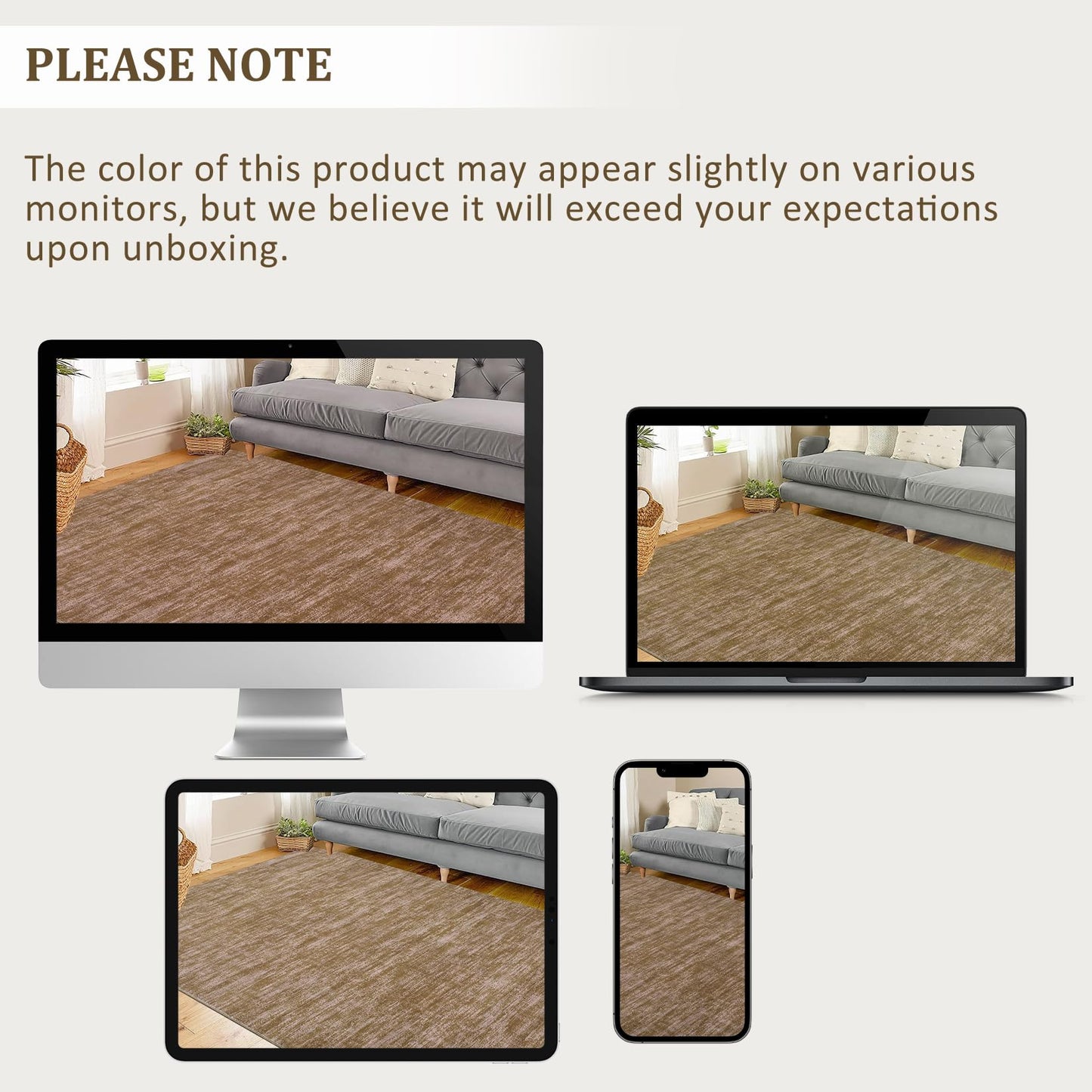 Garvee Large Area Rug 9x12 Living Room Rug Machine Washable Non Slip Floor Mat Modern Solid Soft Rugs Stain-Resistant Foldable Low Pile Carpet for Bedroom Nursery Office Dorm Kids Room Brown