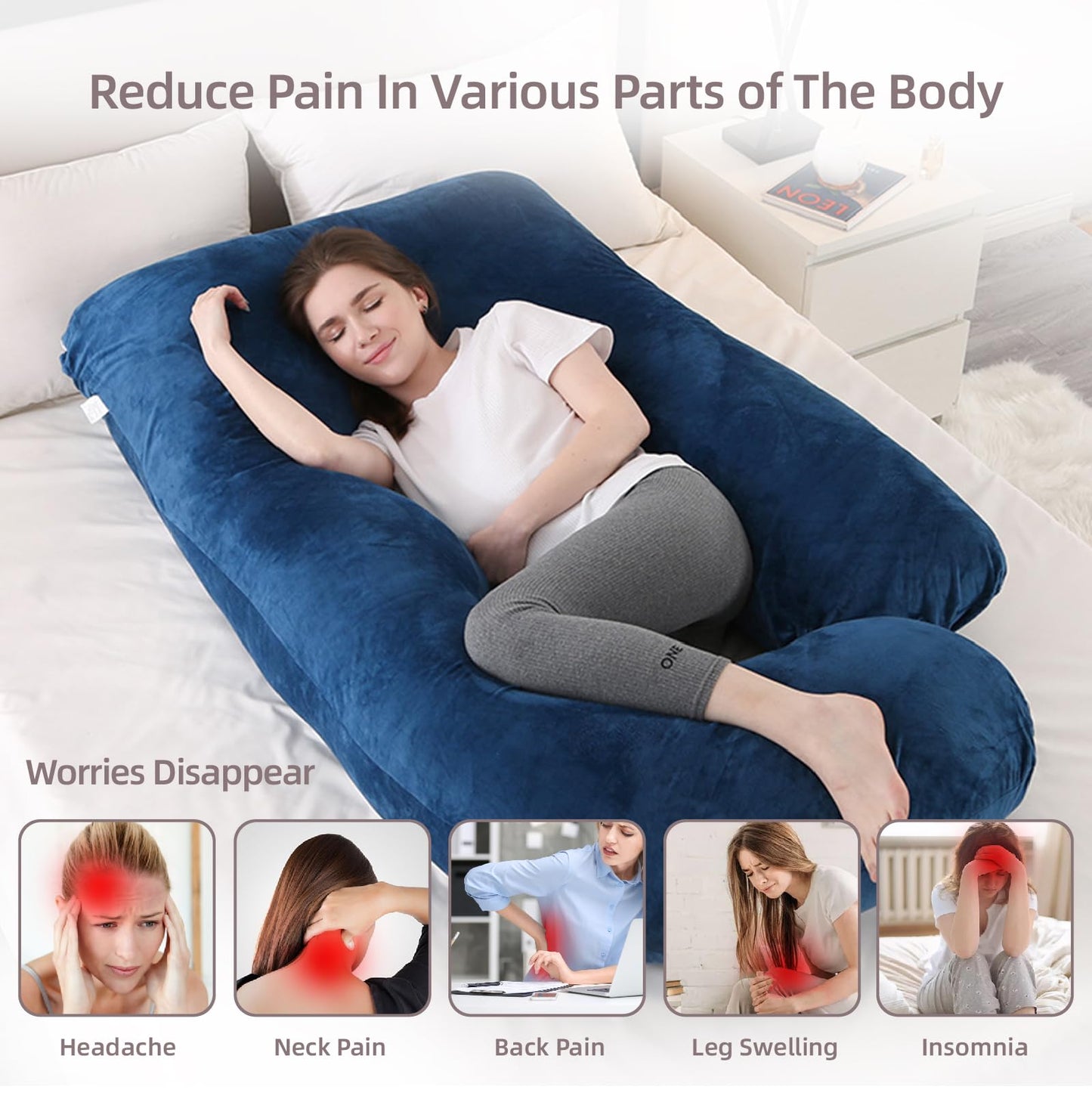 HychYAYA 60 Inch Full Body Pregnancy Pillows for Sleeping Cooling Pregnancy Pillow,U Shaped Pregnancy Body Pillow,Maternity Pillows for Pregnant Women with Removable Washable Velvet Cover.(Blue)