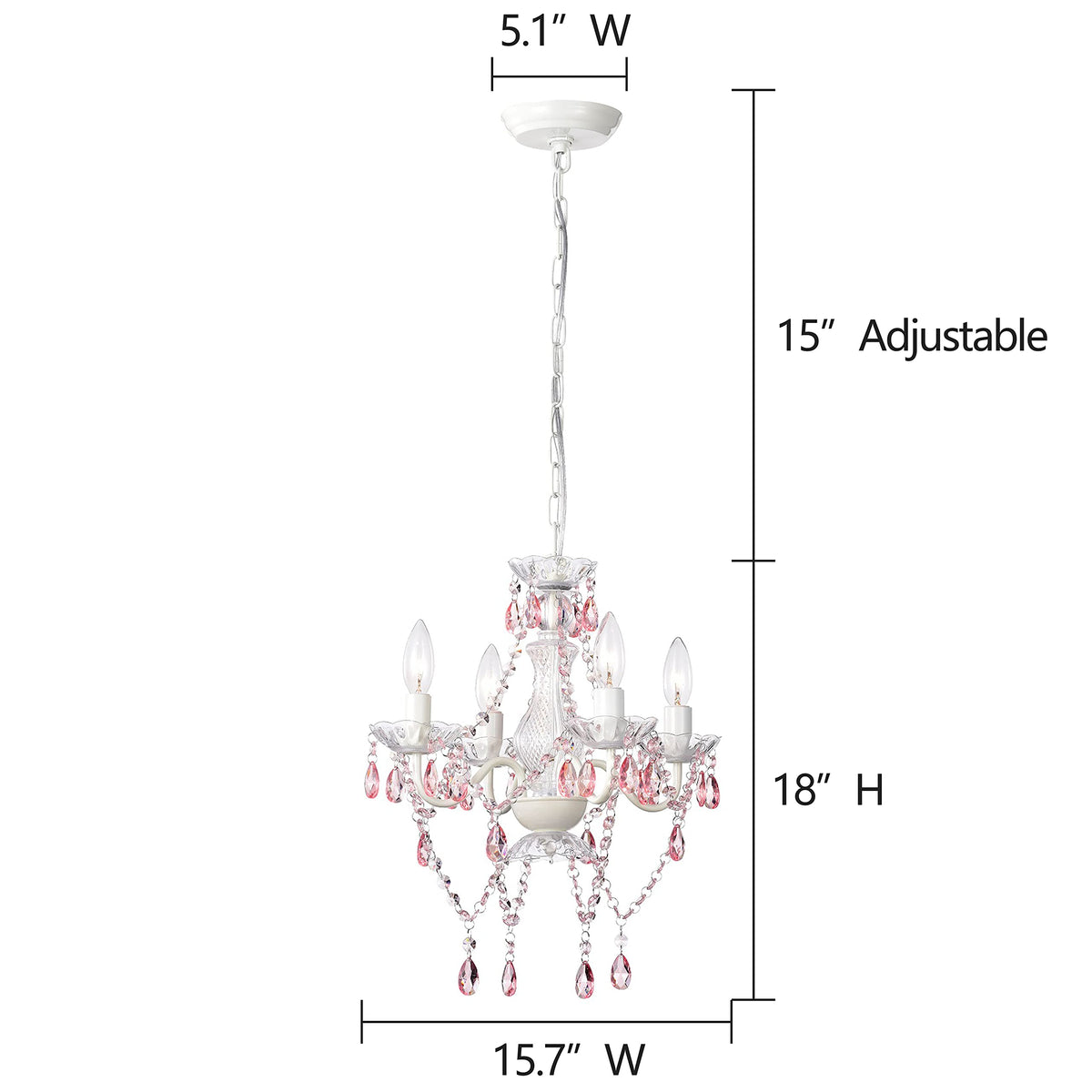 LaLuLa Pink Chandelier White Chandeliers Lighting with Acrylic Crystals Mini 4 Lights Pendant Light for Bedroom and Girls Room