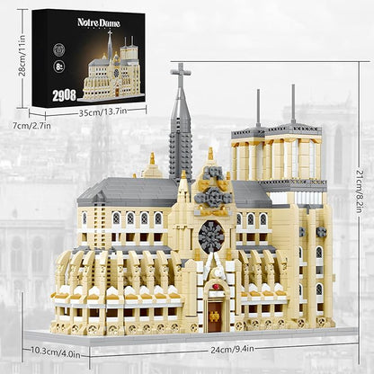 Notre Dame Cathedral Miniature Block Set (2908 Pieces) - Landmark Model Puzzle Toy Suitable for Children and Adults as a Gift