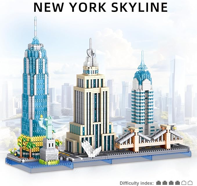 New York Skyline Micro Mini Building Blocks Set - 3262PCS Famous New York Landmarks Model Toys Building Bricks Kit for Adults Ideal Architecture Building Blocks Home&ampOffice Décor Gift(New York)