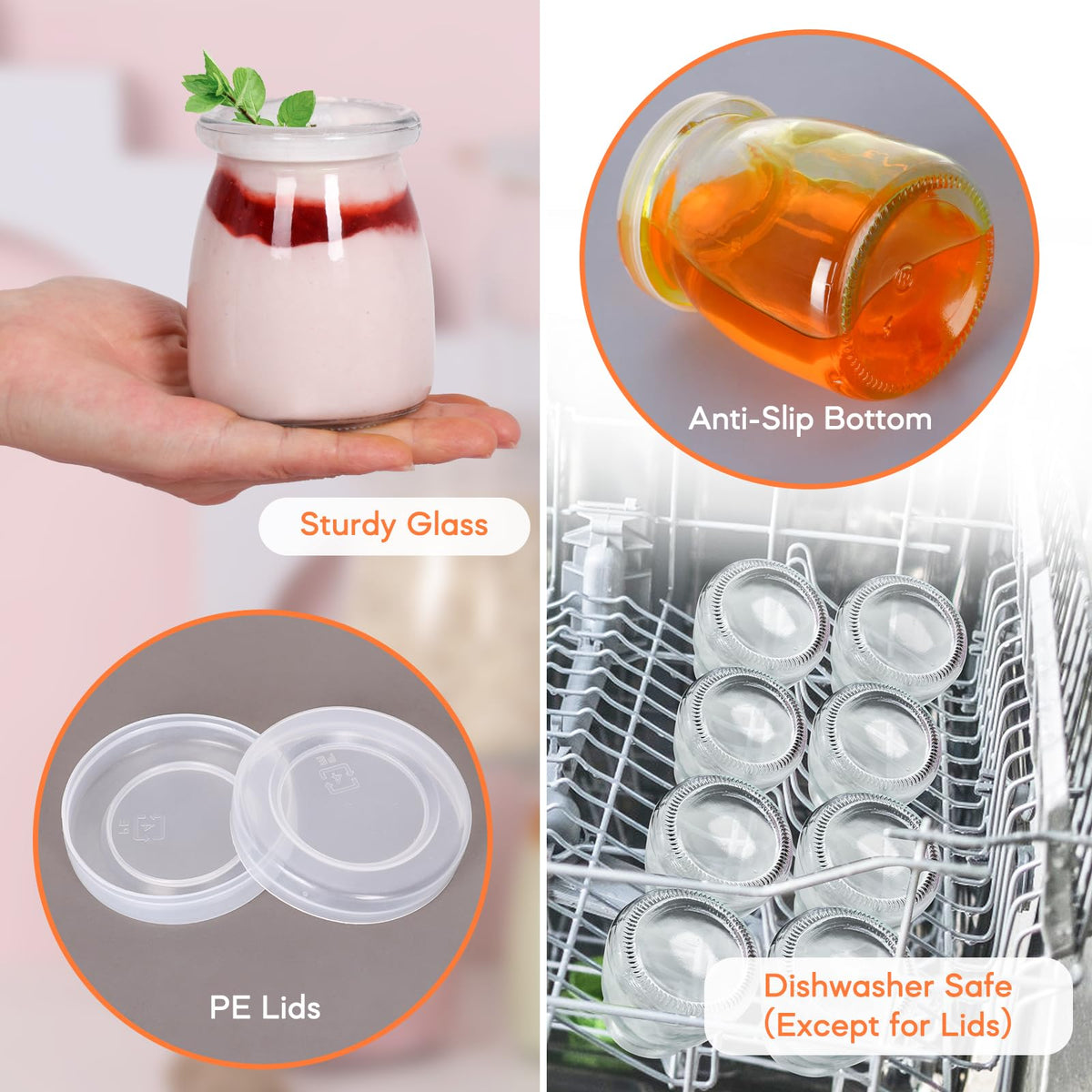 6.7oz Small Glass Jars 20Pack, Clear Glass Pudding with PE Lids and Tags, Spice/Glass Jelly/Yogurt/Candle Containers/Small with Lids (Set of 20)