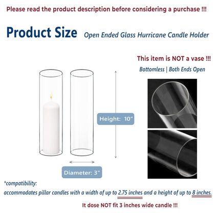 CYS EXCEL 6 PCS (H:10" D:3") Open Ended Glass Hurricane Candleholder Tube Shade Bottomless Candle Chimney Cover
