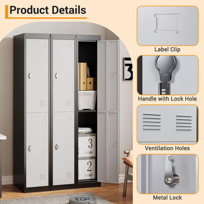GAOMON 2 Door Tall Metal Locker with Key Employee Metal Locker, Lockable Heavy Duty Steel Employee Locker for Schools, Gyms, Homes, Offices, Utility Rooms, Grey and Black