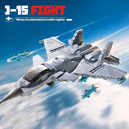 J-15 Fighter Jet Building Kit 577PCS Military Aircraft Model for Boys 8–12 Army Airplane Toy with Foldable Wings &amp Tail Clear Cockpit Dual-Engine Jet STEM Construction Blocks for Teens &amp