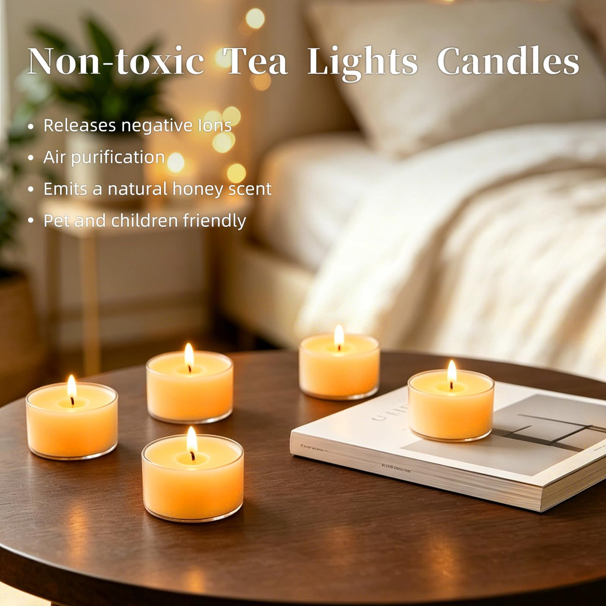 6 Hours Beeswax Tealight Candles Bulk, 40 Packs 100% Pure Beeswax Tea Lights Candle in Clear Cup,Natural Scent Bees Wax Candles Smokeless Clean Burning for Wedding Church Home Decor, Air Purification