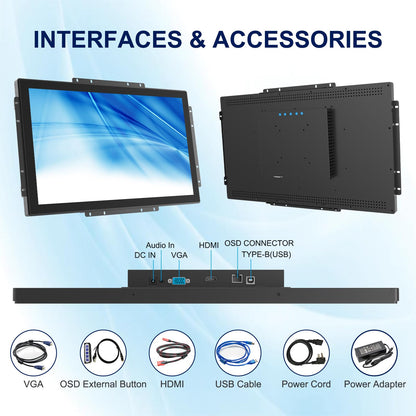 Bosunre 21.5 Inch FHD Capacitive Touch Screen Monitor,10-Point Multi-Touch Industrial Display with HD-MI,VGA,VESA Mounting Open Bracket Installation,Open Frame Touch Monitor