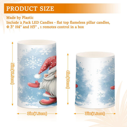 BOENLE Flickering Flameless Candles, Christmas Gnome Snowflake LED Candles with Remote Timer, Set of 2 Battery Operated Candle for Valentine Wedding Birthday