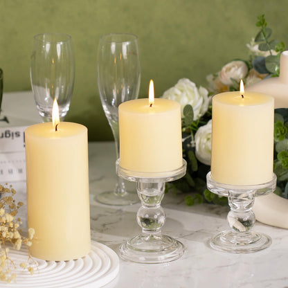 KONNI Ivory Pillar Candles Set of 3, 3"x 3" Unscented Pillar Candles Bulk, 30 Hours Long Burning Candles, Smokeless&Dripless Large Round Candle for Wedding, Home Decoration, Parties, Spas, Dinner