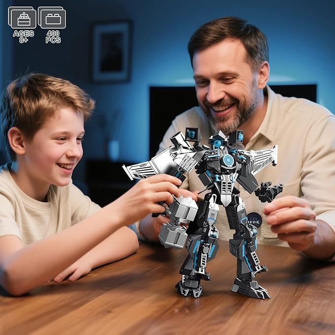 HIGH GODO Black Monitor Mech Robot Building Blocks Set Toilet Upgraded TV Figure Mech Model Building Kit Cool Creative Robots Toys Gift for Teens Adults 400 Pieces