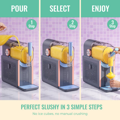 Slushie Machine for Home, 66oz Smart Frozen Drink Maker, 5 Programs & Clean Mode, No-Ice-Needed Slushy Maker for Margaritas, Smoothies, Milkshakes, Cocktails, and Soft Serve Ice Cream (Peach)