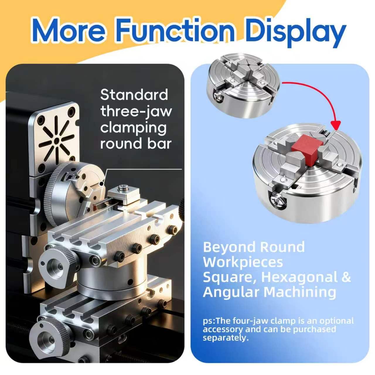 ZHRUI Mini Metal Lathe 60W 12,000 RPM, 4-Axis All-Machine Tool for Soft Metal Wood Acrylic Plastic, Precision Micro Lathe with Safety Guard Quick Indexer 0.02mm Scale (Gold Silver Aluminum Copper)