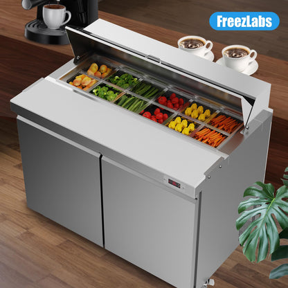 Ferueo 48’’ W Commercial Refrigerator Sandwich Salad Prep Table Refrigerators 2 Door with 12 Pans, Prep Station Fridge for Restaurant, Bars, Shops