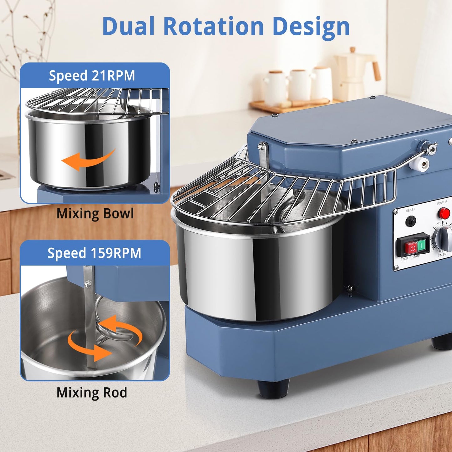 Commercial Dough Mixer, Garvee 8 QT Food Mixer 450W Dual Rotating Dough Kneading Machine with Stainless Steel Bowl, Stand Mixer with Safety Shield, 110V for Restaurant, Bakeries, Pizzeria