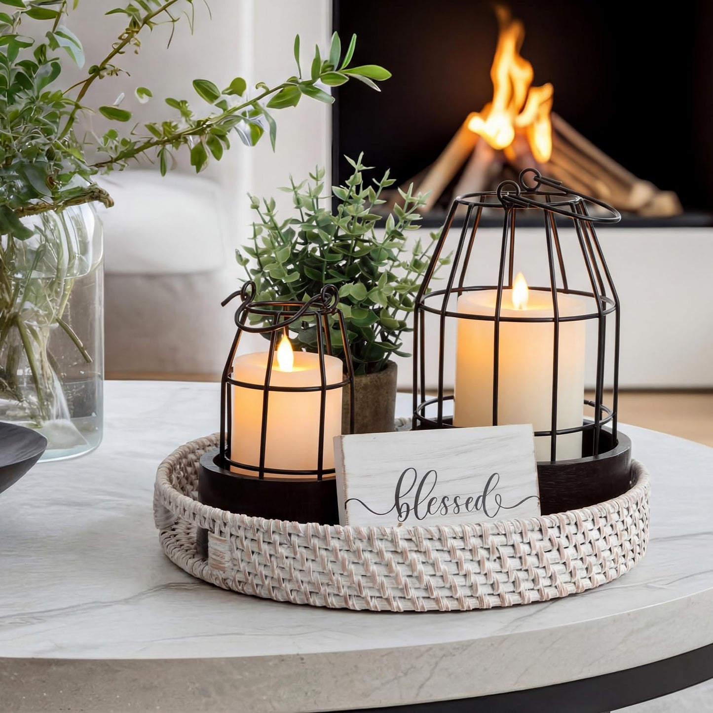 Mumufy Modern Rustic Farmhouse Candle Lantern Set of 5 (Candles are Not Included), Decorative Lanterns for Living Room Table Centerpieces Fireplace Mantle Modern Home Decor(Small,Black, Brown)