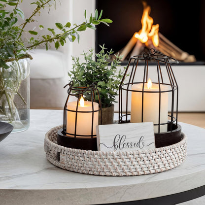 Mumufy Modern Rustic Farmhouse Candle Lantern Set of 5 (Candles are Not Included), Decorative Lanterns for Living Room Table Centerpieces Fireplace Mantle Modern Home Decor(Small,Black, Brown)