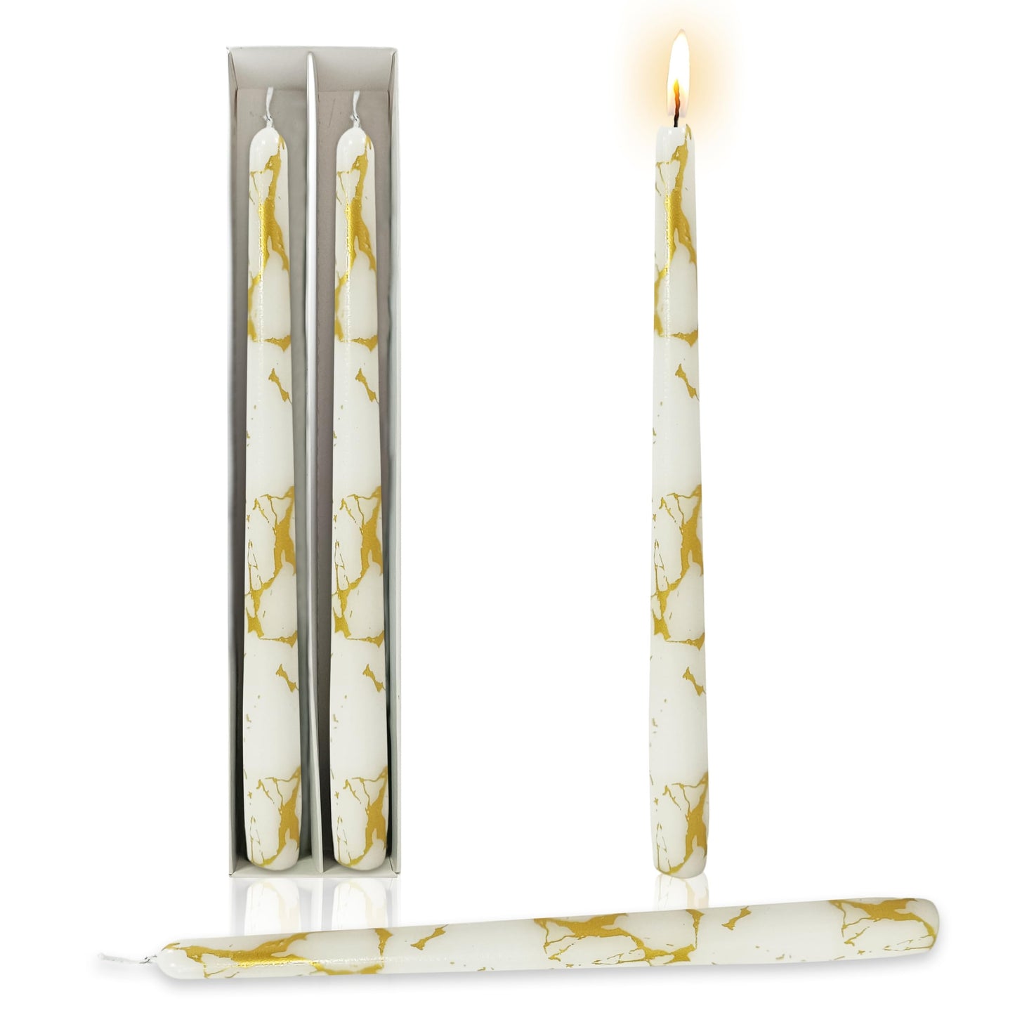 Gold Marble Printed Taper Candles Set of 2, 10 Inch Handmade Tapered Candles, Unscented Floral Candle Stick Style Candlesticks for Wedding Home Decor Gift