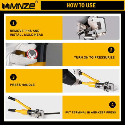 MMNZE 16 Ton Hydraulic Cable Lug Crimper Pliers 6 AWG to 800 MCM Hand Operated Hydraulic Crimping Tool Kit Wire Terminal Lug Battery Crimping Crimper with 12 Dies