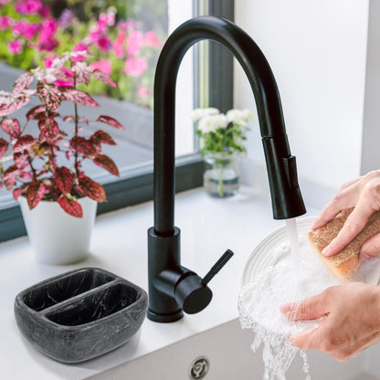 MyGift Modern Premium Clear Acrylic Sponge Holder for Kitchen Sink, Counter Dual Sponge Storage Rack, Countertop Caddy with 2 Compartments for Dish Cleaning Sponges or Scrubbing Pads
