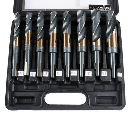 Accusize Industrial Tools M35 (H.S.S.+5% Cobalt) 1/2" Shank and Drill - 9/16" to 1", Set of 8 Pieces, H516-6507