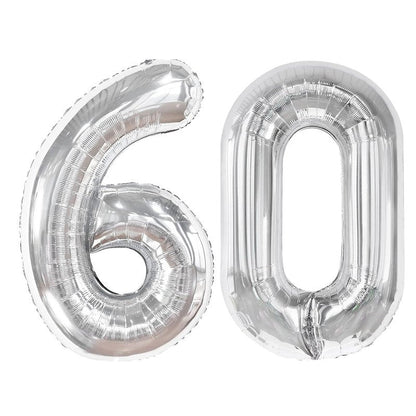 Silver Number 60 Balloon 40 inch, 60 Number Balloons, 60th Silver Birthday Decorations for Girls Boys Kids, 60 Year Old Women Men Silver Party Supplies