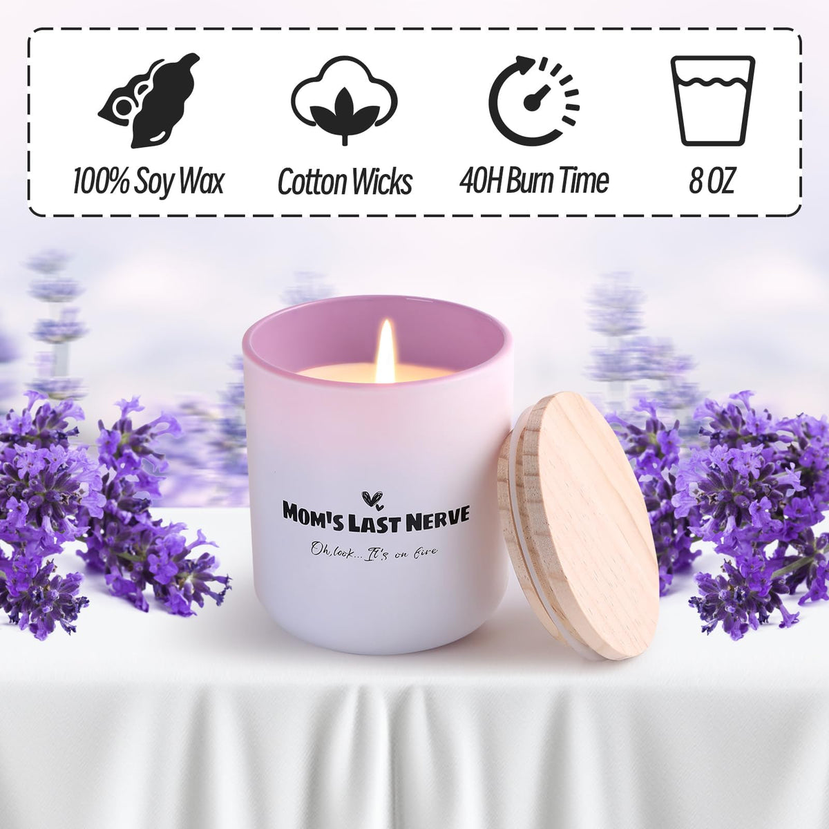 Mom's Last Nerve Funny Gifts Candle for Mom, Lavender Scented Candle from Daughter Son, Soy Wax Jar Candles Long Lasting Mother's Day