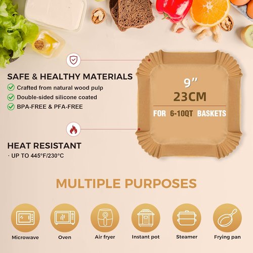 Boribim 9 Inch Air Fryer Paper Liners - 360 PCS Non-Stick & Oil Proof Parchment for 6-10QT Baskets