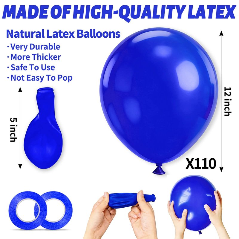110pcs Blue Balloon 12 inch, Blue Latex Balloon for Birthday Party Baby Shower Wedding(with 2 Ribbons).