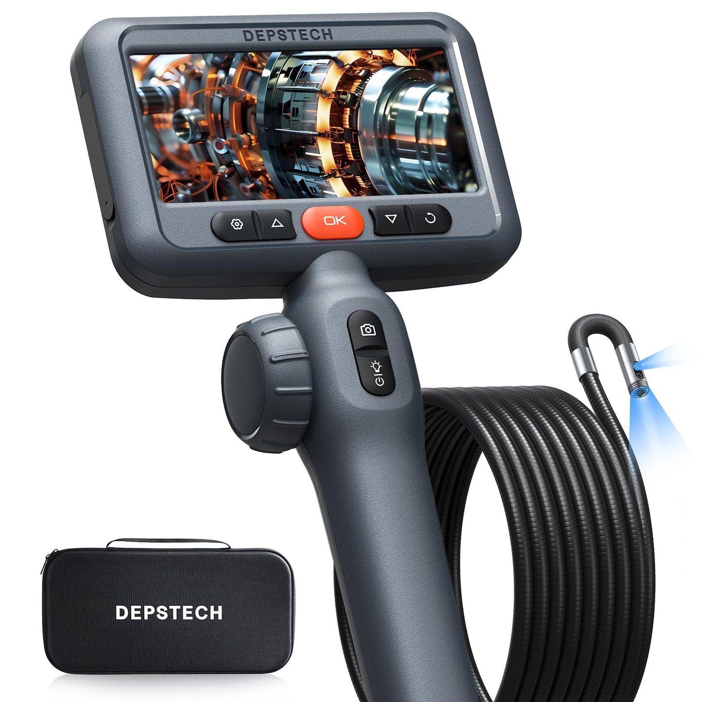 DEPSTECH 10FT Articulating Endoscope Camera with Light: Dual Lens Two-Way Articulated Industrial Borescope with 4.5" Screen and Snake Cable, Inspection Camera Automotive Tool for Wall, Pipe, Mechanic
