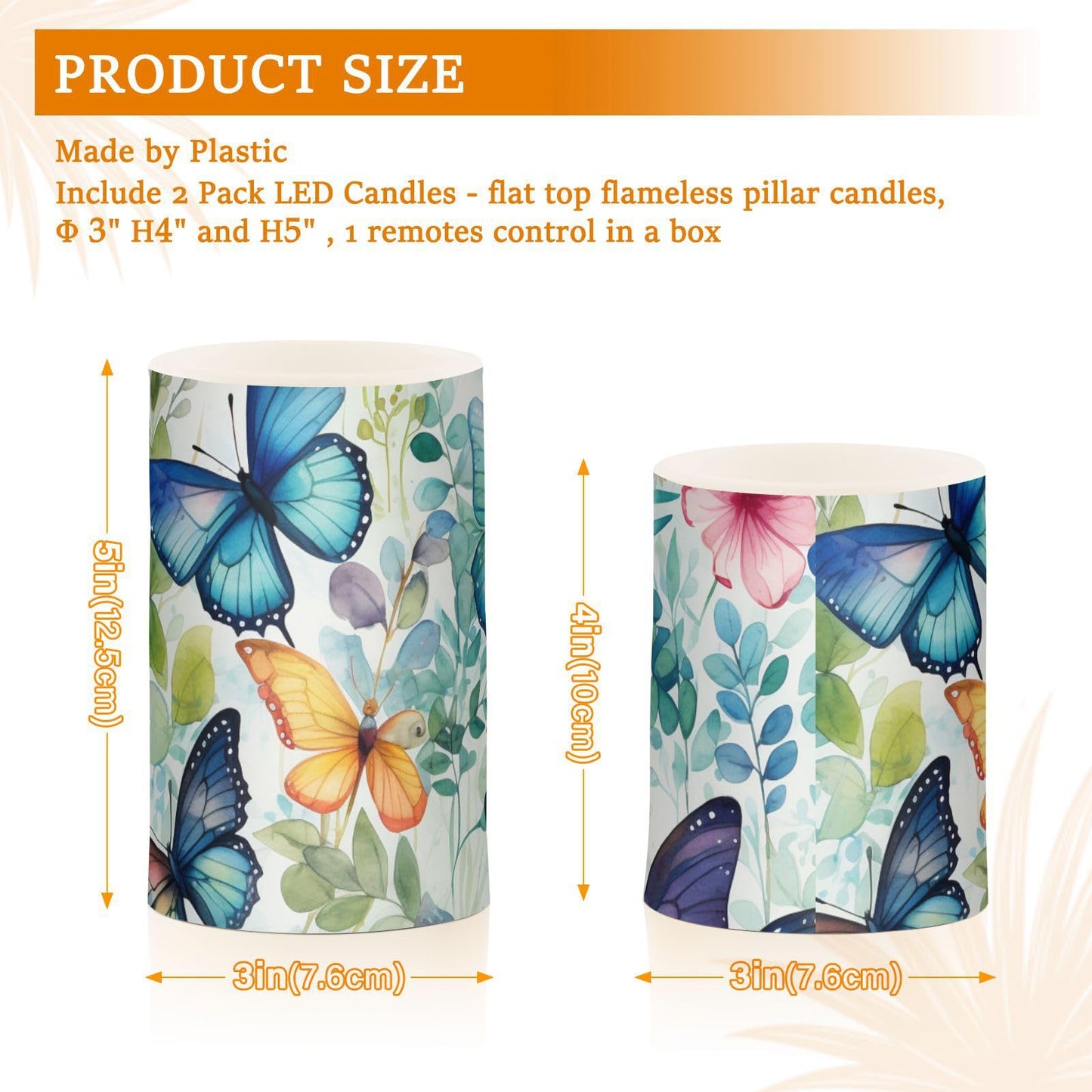 Lights Flameless Candles Butterfly Floral Pillar Candles Set of 2 Battery Operated Remote Control Warm Lights Home Decor